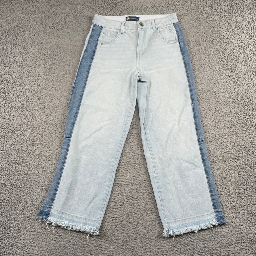 Democracy Jeans Women 6 Blue Ab solution High Rise Straight Leg Two Tone Fringed